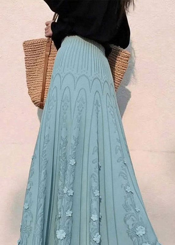 Blue Elastic Waist a Line Skirts