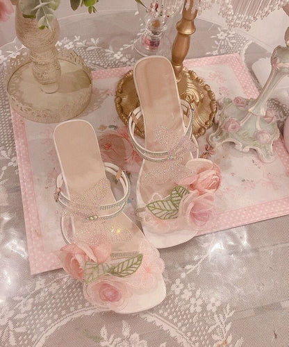Original Design Flower Butterfly Zircon Slide Sandals Peep Toe