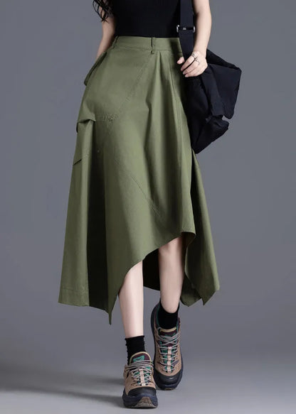 Unique Army Green Asymmetrical Design Cotton Skirts Summer