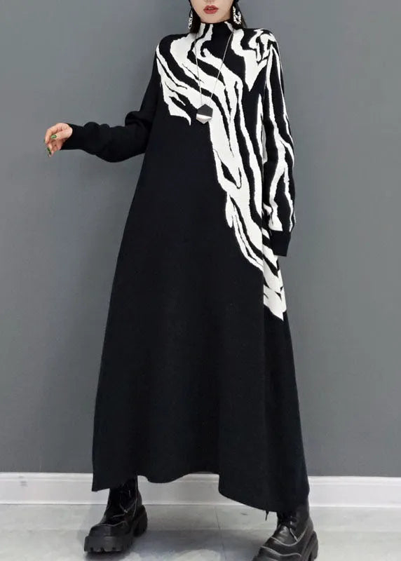 Classy White Print Knit Sweater Dresses Spring