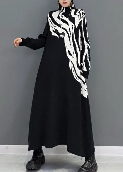 Classy White Print Knit Sweater Dresses Spring