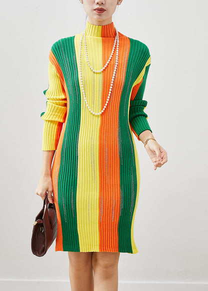 Colorblock Striped Silm Fit Knit Dress Winter