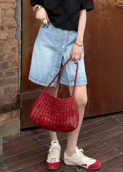 Blue Button False Two Pieces Denim Shorts Summer