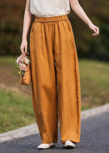 Caramel Oversized Pockets Linen Pants Summer