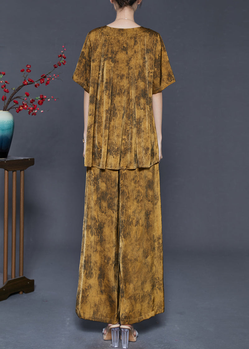 Brown Oversized Tie Dye Silk Two Piece Set Summer