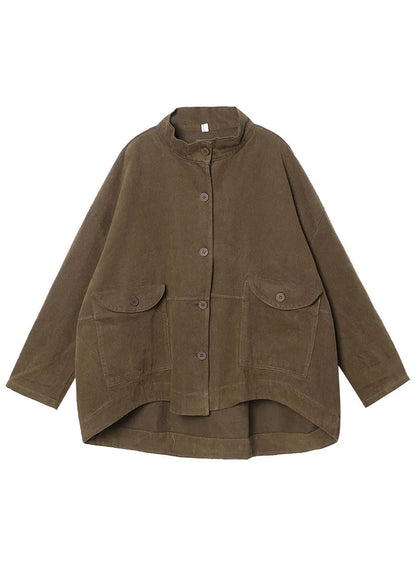 New Chocolate Loose Pockets Button Fall Long Sleeve Coat