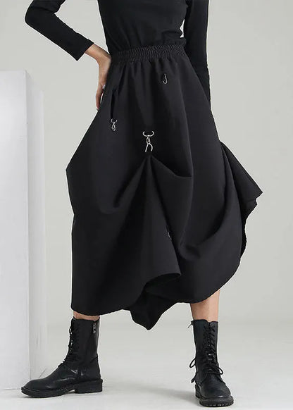 Style Black Elastic Waist Asymmetrical Sequined Skirts Spring