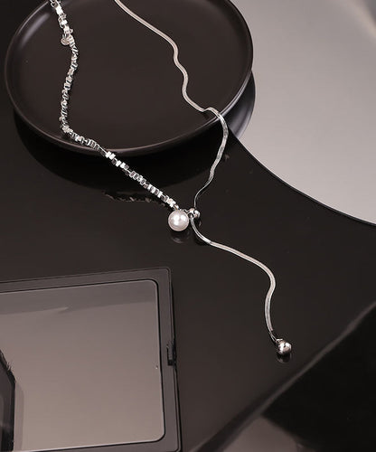 Silk Sterling Silver Pearl Broken Silver Pendant Necklace