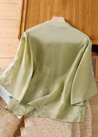 Chinese Style Apricot Embroidered Button Shirt Spring