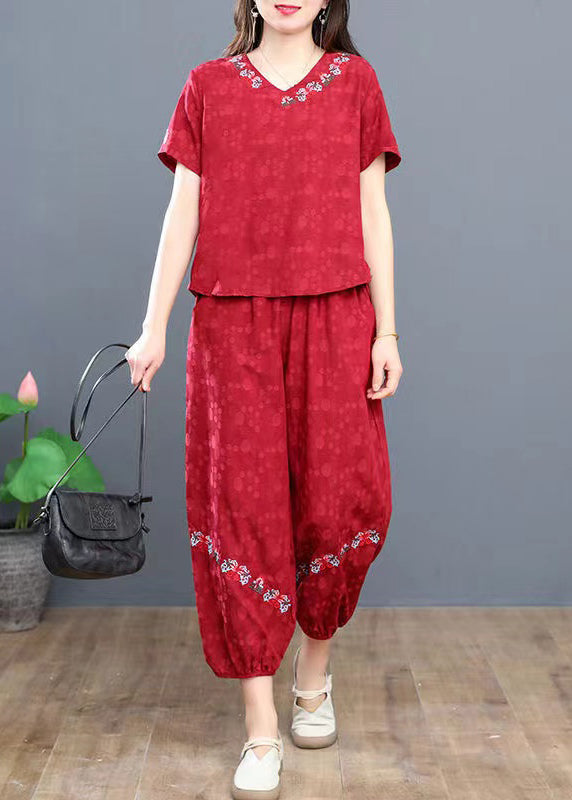 Navy Embroidered Cotton Two Pieces Set Summer