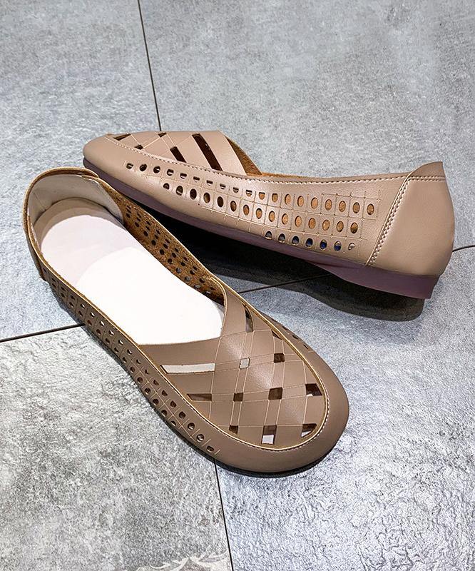 Hollow Out Flats Black Faux Leather