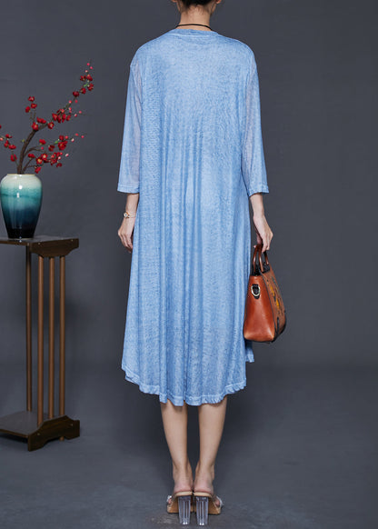 Blue Chiffon Two Piece Suit Set Oversized Summer