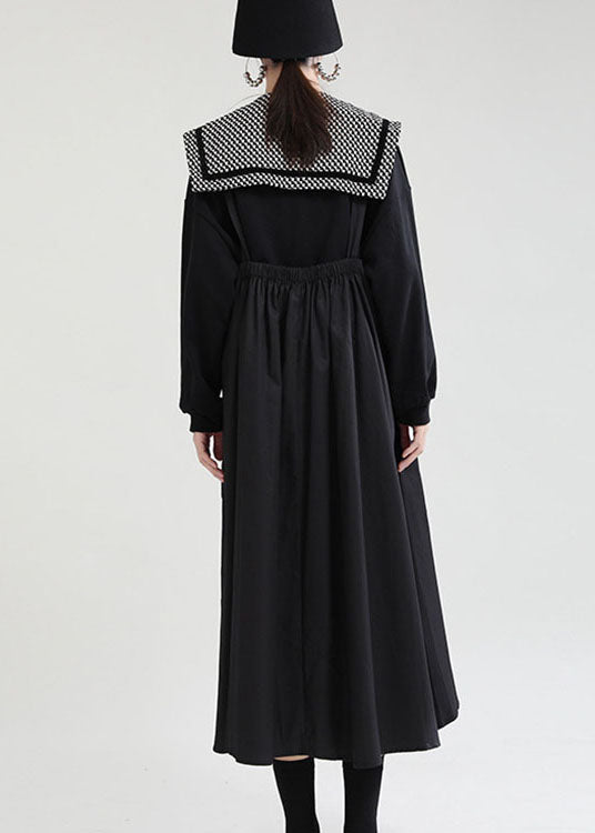 Black Print Patchwork Asymmetrical Design Zippered Fall Dress