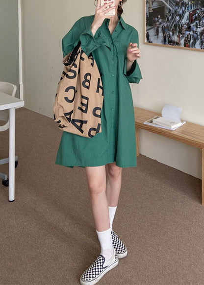 Green Button Cotton Loose Shirts Tops Spring