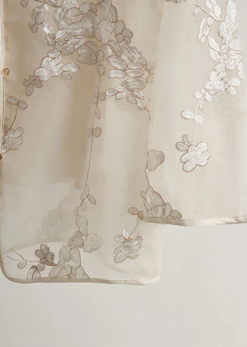 White Tasseled Embroidered Silk Coats Fall