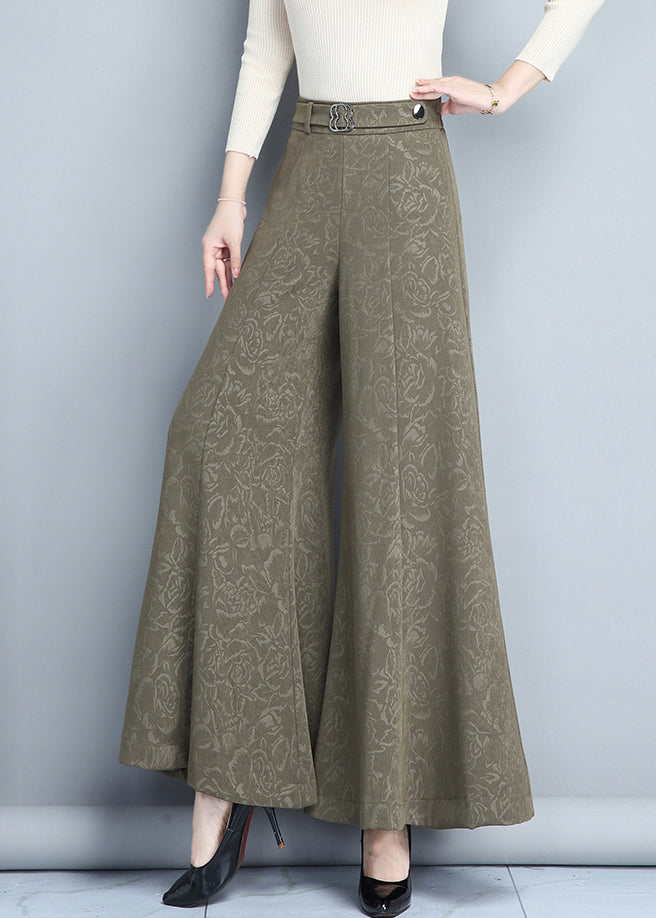 Khaki Print High Waist Wide Leg Pants