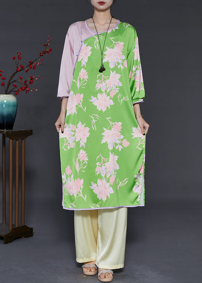 Green Print Patchwork Silk Two Pieces Set Summer