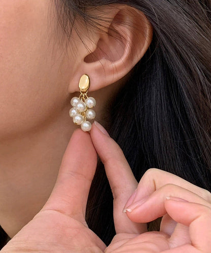 Original Design Gold Copper Overigl Pearl Grape Tassel Drop Earrings