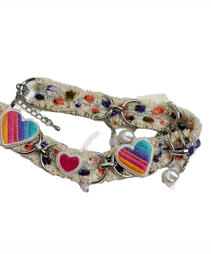 Rainbow Sterling Silver Pearl Love Tassel Choker