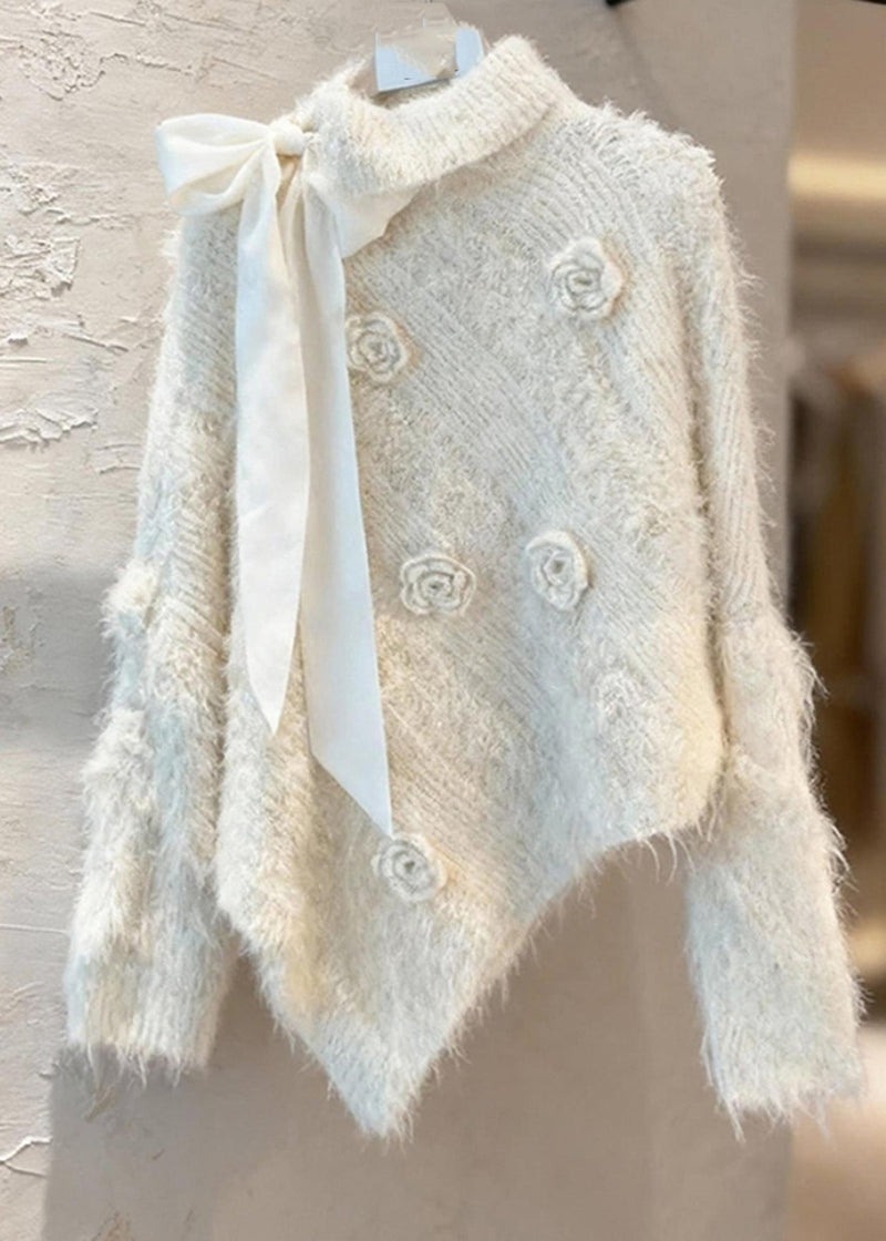 Apricot Asymmetrical Bow Patchwork Cotton Knit Sweater Spring