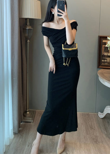 Black Cold Shoulder Wraped Party Dresses Summer