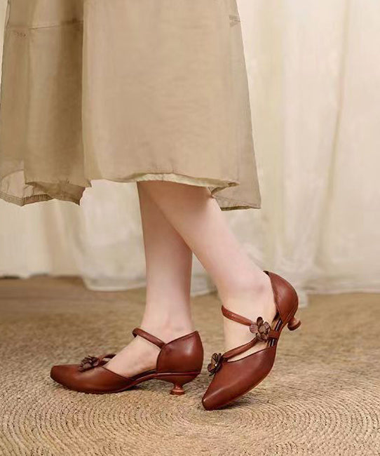 Yellow Sandals Kitten Cowhide Leather Simple Splicing
