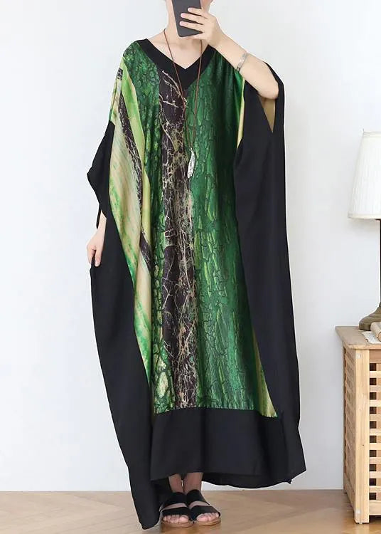French Green Print Chiffon Patchwork Spring Dress