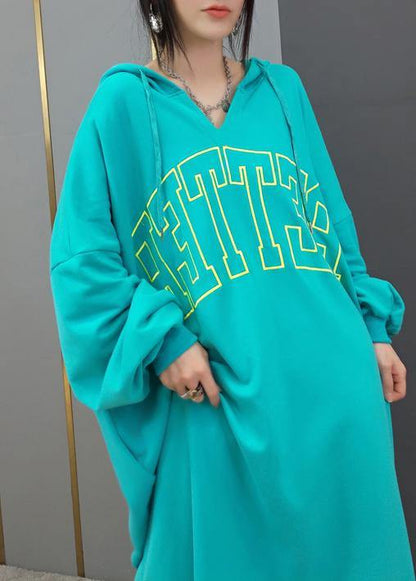 Diy Hooded Side Open Spring Quilting Clothes Yellow Letter Long Dresses