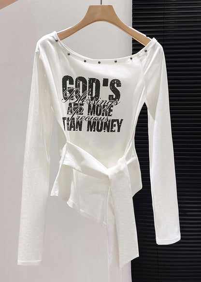 Handmade White Asymmetrical One Shoulder Tops Fall