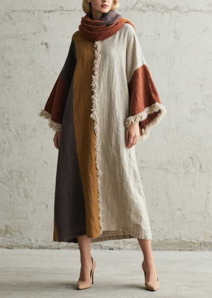 Colorblock Tassel Patchwork Cotton Dresses Fall