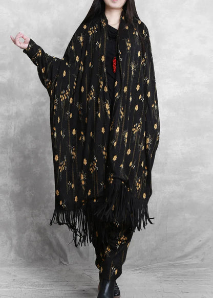 Black Print Mink Velvet Coat and Wide Leg Pants Two Pieces Set Fall