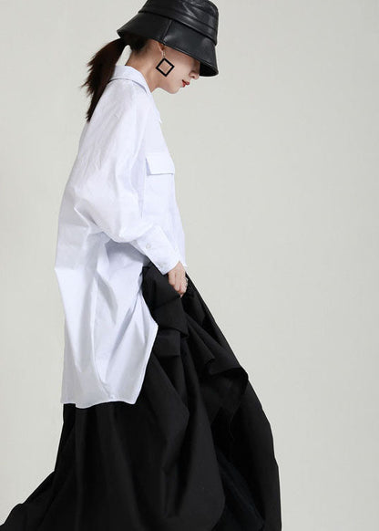 Loose White Button Low High Design Peter Pan Collar Blouses Spring