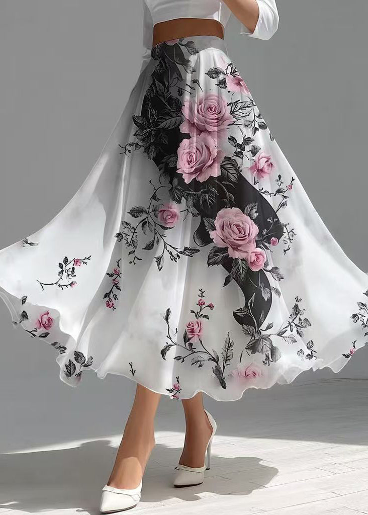 White Exra Large Hem Chiffon Holiday Skirt Fall