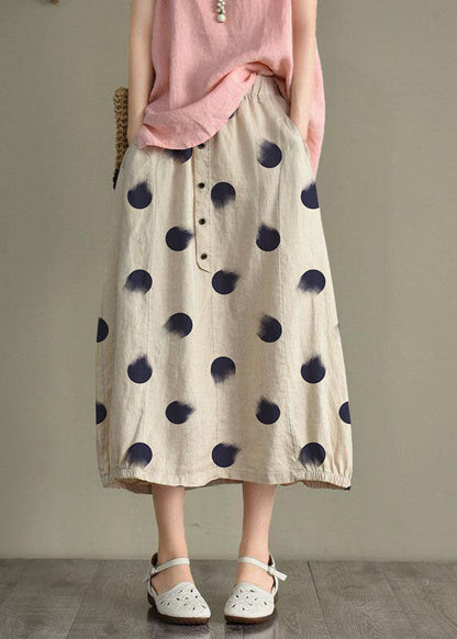 Khaki Linen Elastic Waist Button Skirt
