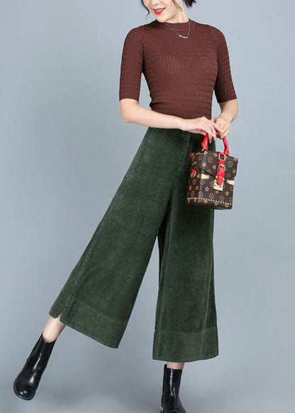 Green High Waist Corduroy Wide Leg Fall Pants