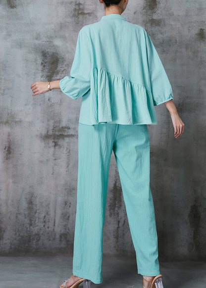 Sky Blue Embroidered Linen Two Piece Set Summer