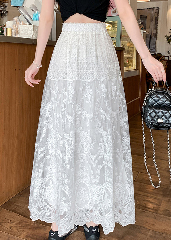 White Lace Hollow Out Tulle Skirt Summer