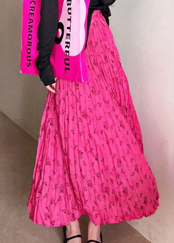 Rose Wrinkled Print Cotton Skirt Summer