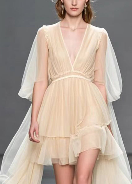 Apricot Asymmetrical Silk Holiday Dress Summer