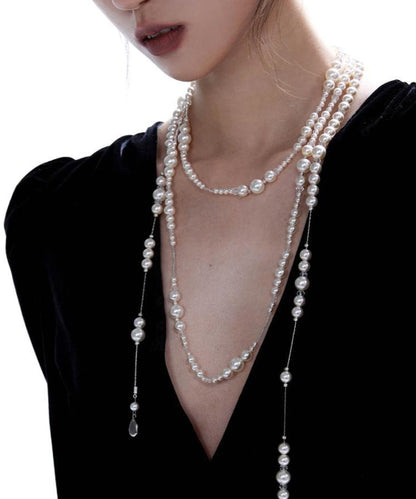 White Sterling Silver Crystal Pearl Starry Sky Gratuated Bead Necklace