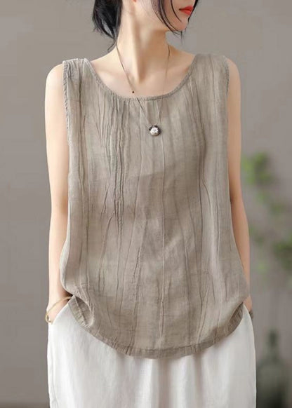 Versatile Green O Neck Linen Tanks Sleeveless