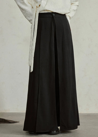Handmade Black High Waist Pockets Draping Pants Skirt