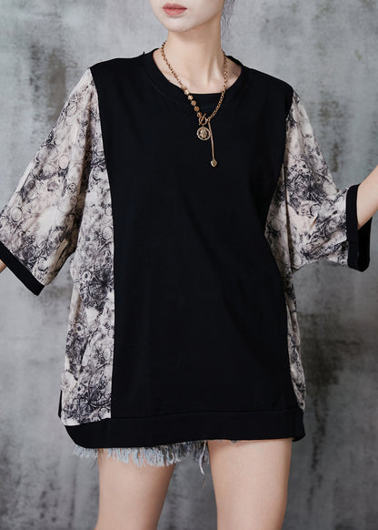 Black Oversized Patchwork Cotton Tanks Summer