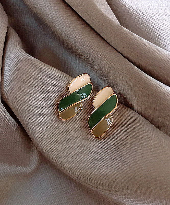 Colorblock Sterling Silver Alloy Drop Glaze Geometric Stud Earrings