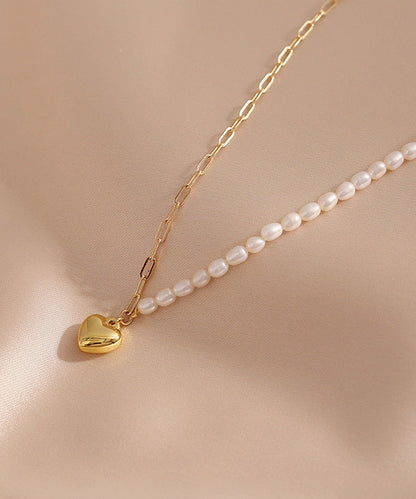 Colorblock 14k Gold Asymmetrical Patchwork Pearl Love Pendant Necklace
