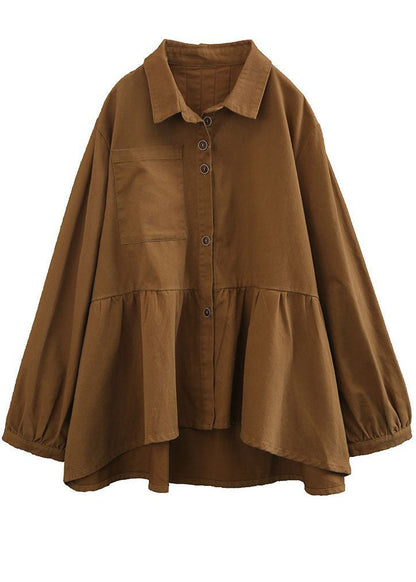 Green Oversized Patchwork Wrinkled Cotton Loose Blouse Top Long Sleeve