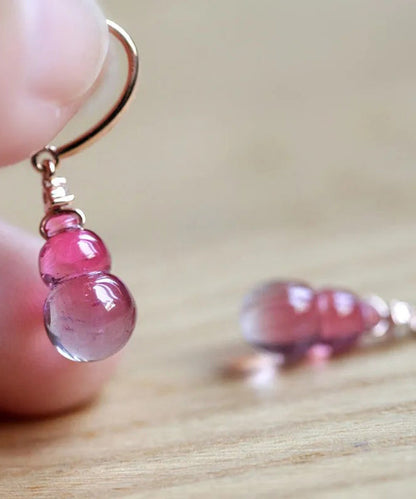 Purple Red Sterling Silver Overgild Crystal Gourd Drop Earrings