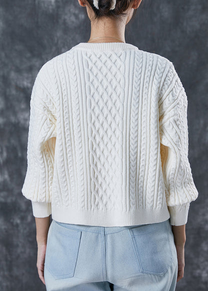 White Warm Cable Knit Pullover Winter