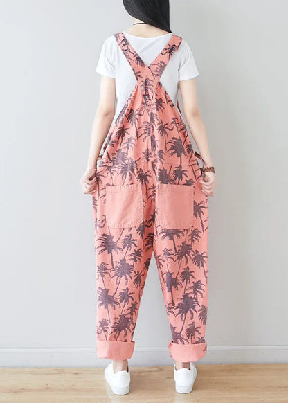 Pink Pockets Print Jumpsuits Spring