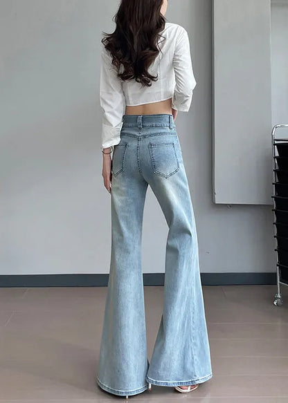 Silm Fit Light Blue With Pockets Denim Bell-bottom Trousers Fall